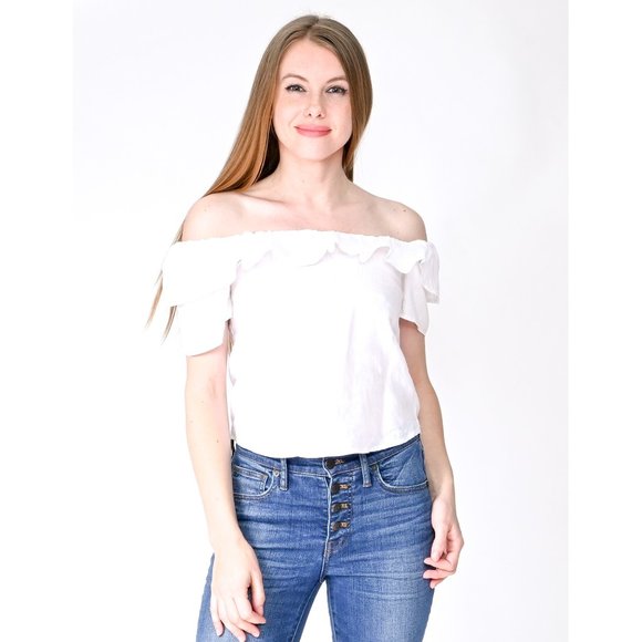 Reformation Tops - REFORMATION White Off-The Shoulder Ruffle Top